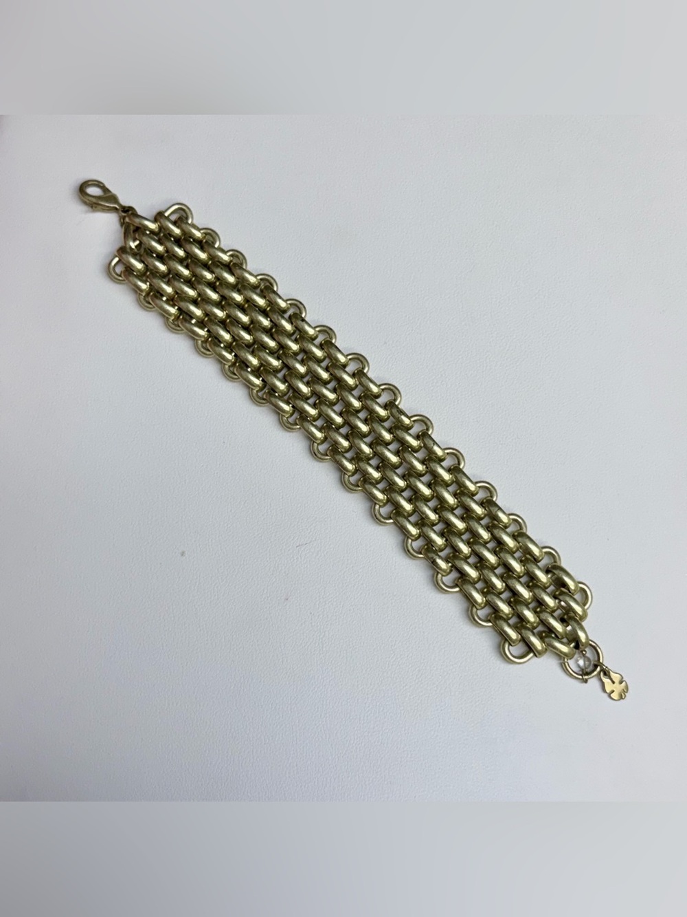 Vintage Lucky Brand Gold Tone Wide Multi Link Chain Bracelet Clover Charm